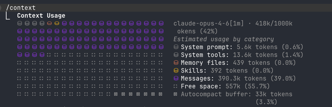 Claude Code session showing context usage at around 500K tokens